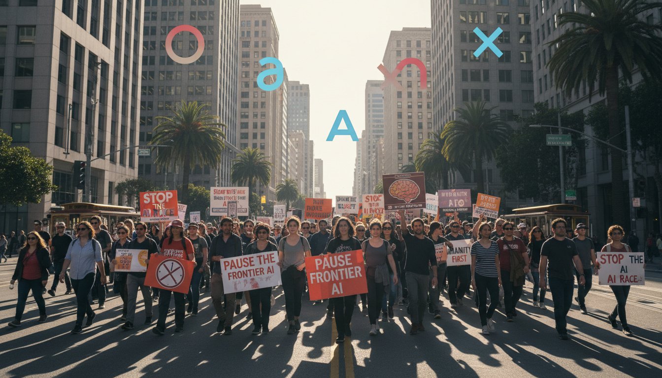You are currently viewing Stop the AI Race Protesters Target OpenAI, Anthropic, xAI Offices in SF for Frontier AI Pause